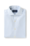 Men's Slim Fit Blue Windowpane Cutaway Collar Cotton Dress Shirt