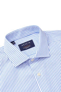 Men's Slim Fit Blue Stripe Cutaway Collar Stretch Cotton Dress Shirt