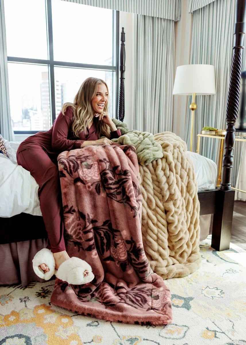 Plush Blanket - Dusty Rose Botanical