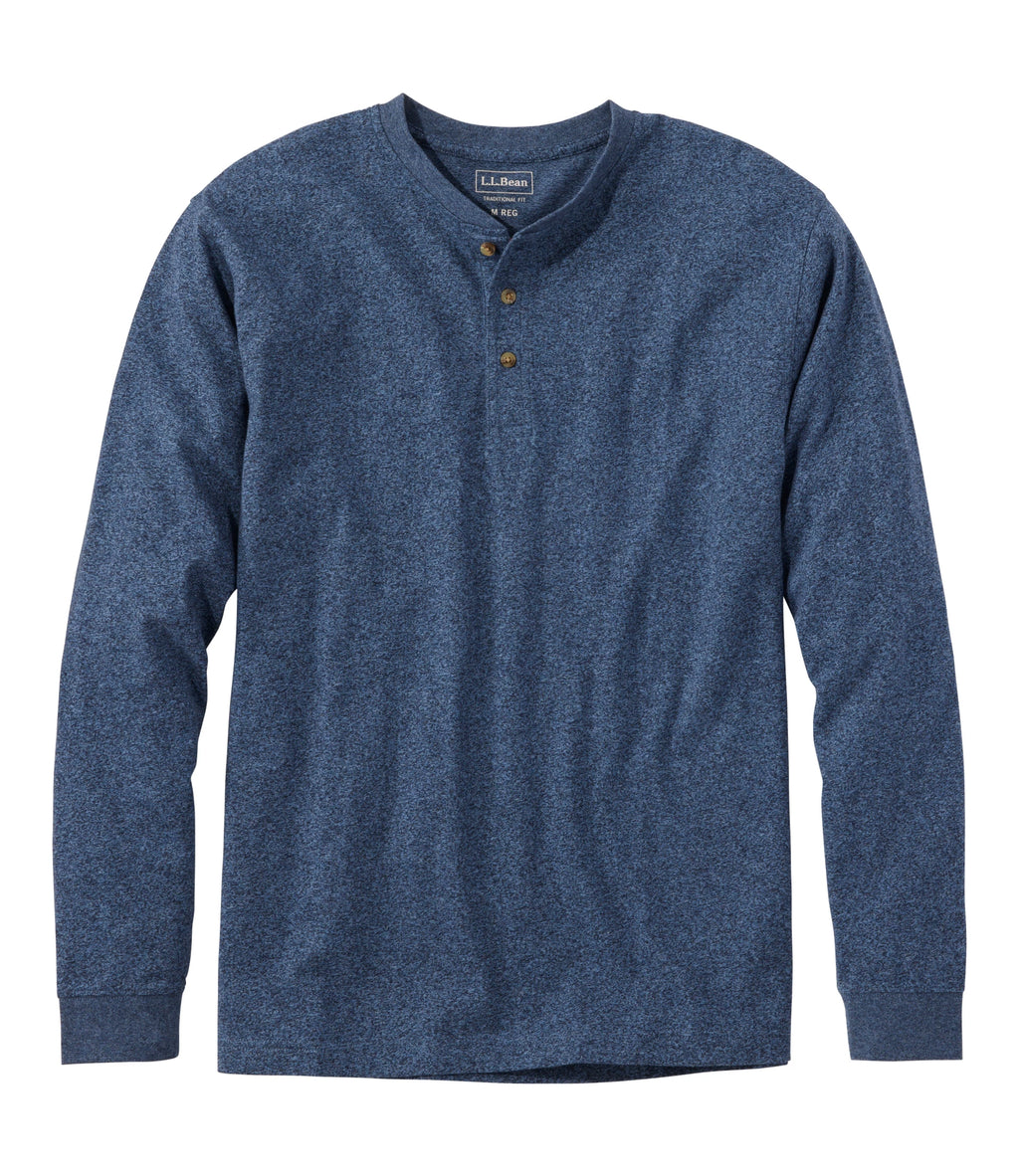 Men's Long-Sleeve Cotton Henley Shirt - Blue