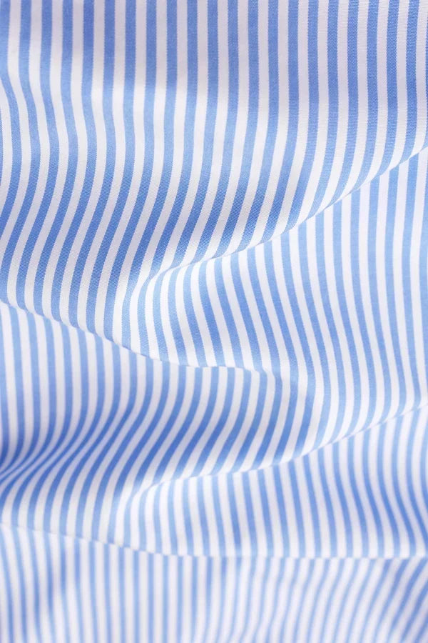Men's Slim Fit Blue Stripe Cutaway Collar Stretch Cotton Dress Shirt