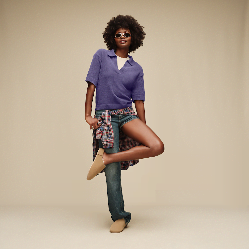 Women's Short-Sleeve Polo Sweater - Sand