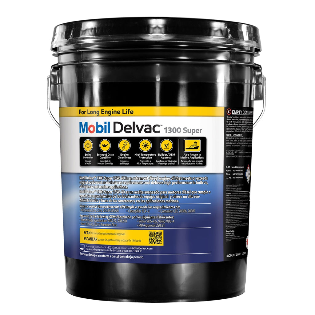 Mobil Delvac 1300 Super Heavy Duty Synthetic Blend Diesel Engine Oil 15W-40, 5 Gal