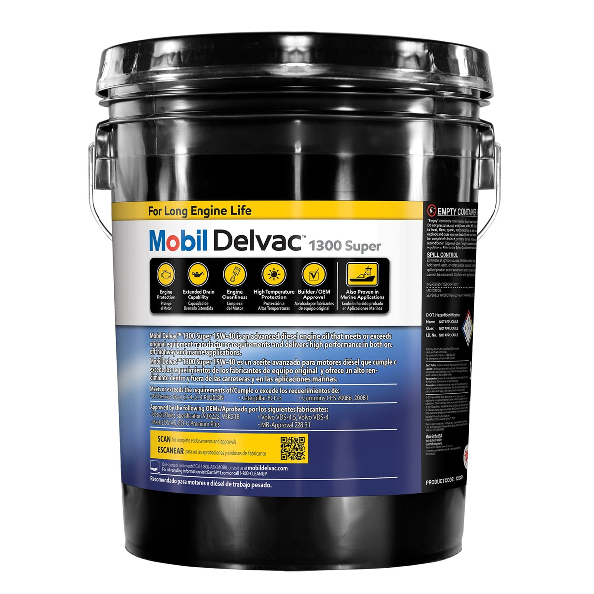Mobil Delvac 1300 Super Heavy Duty Synthetic Blend Diesel Engine Oil 15W-40, 5 Gal