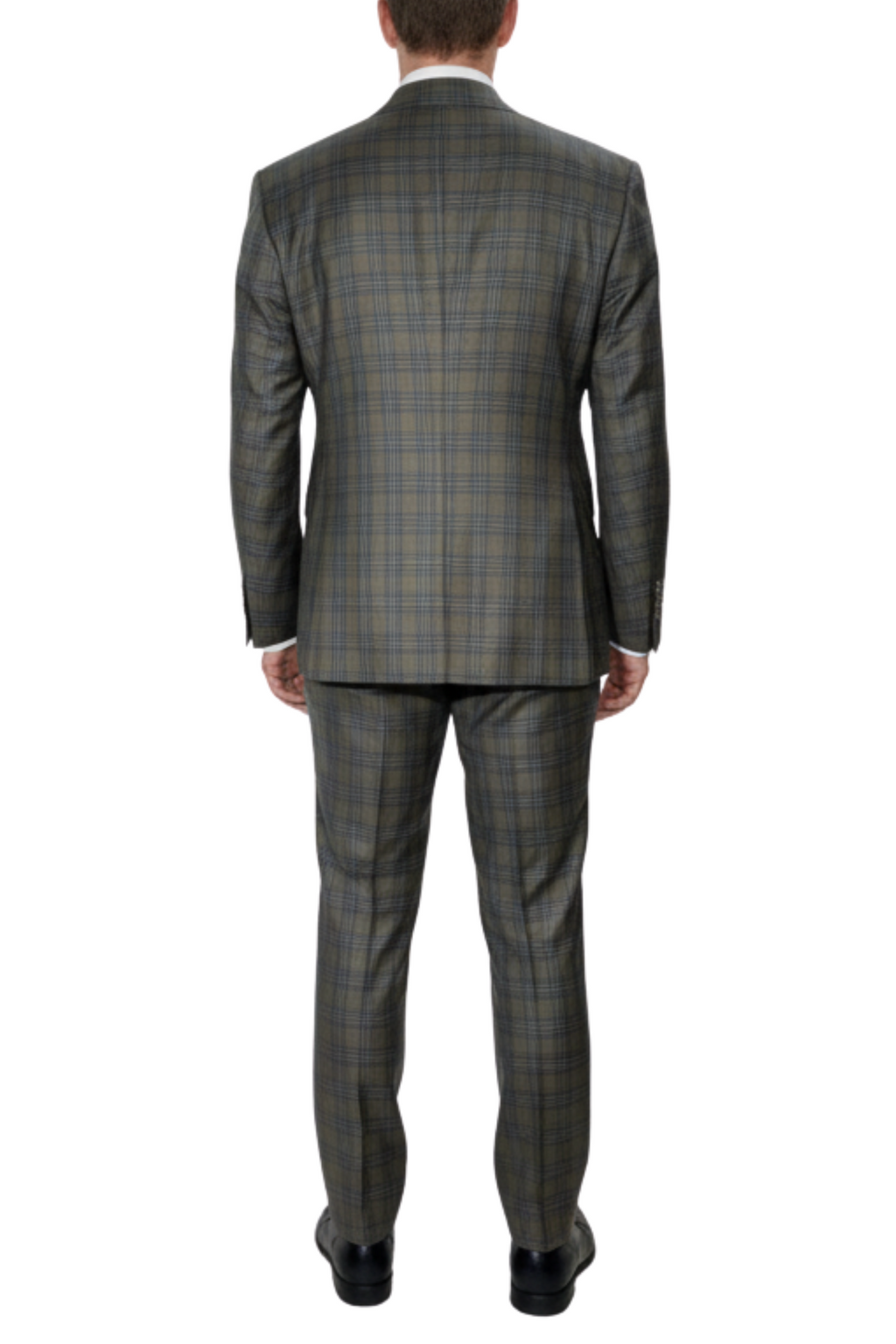 Men's Green Blue Plaid Double Breasted Modern Fit Wool 2-Button Suit