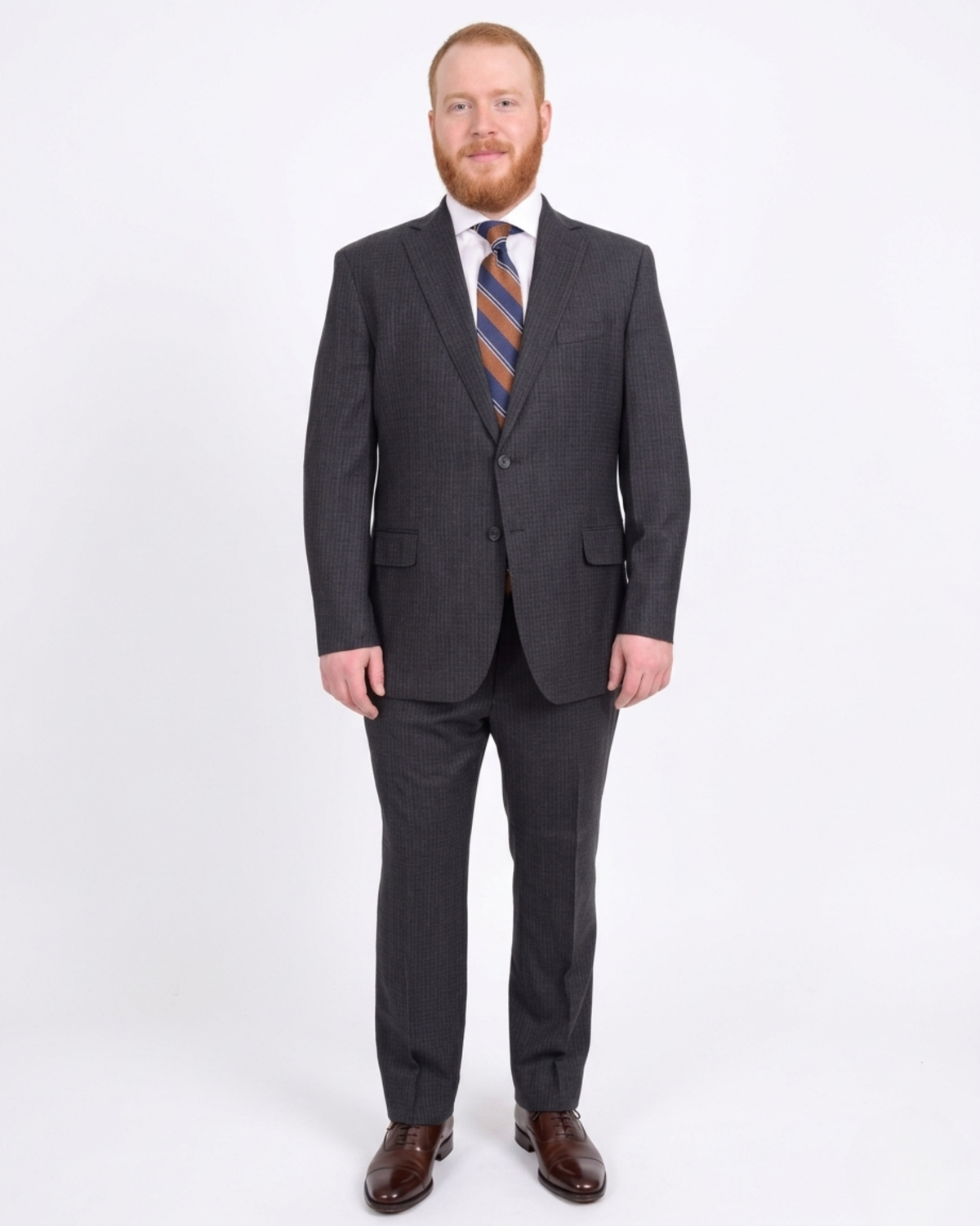 Men's Classic Fit Charcoal Gray Check Half Canvassed Wool Suit
