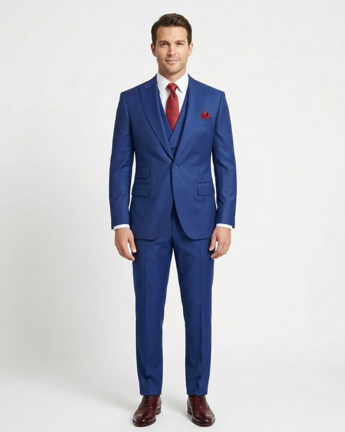 Men's Solid Sapphire Blue Wool 1-Button 3-Piece Regular Fit Suit