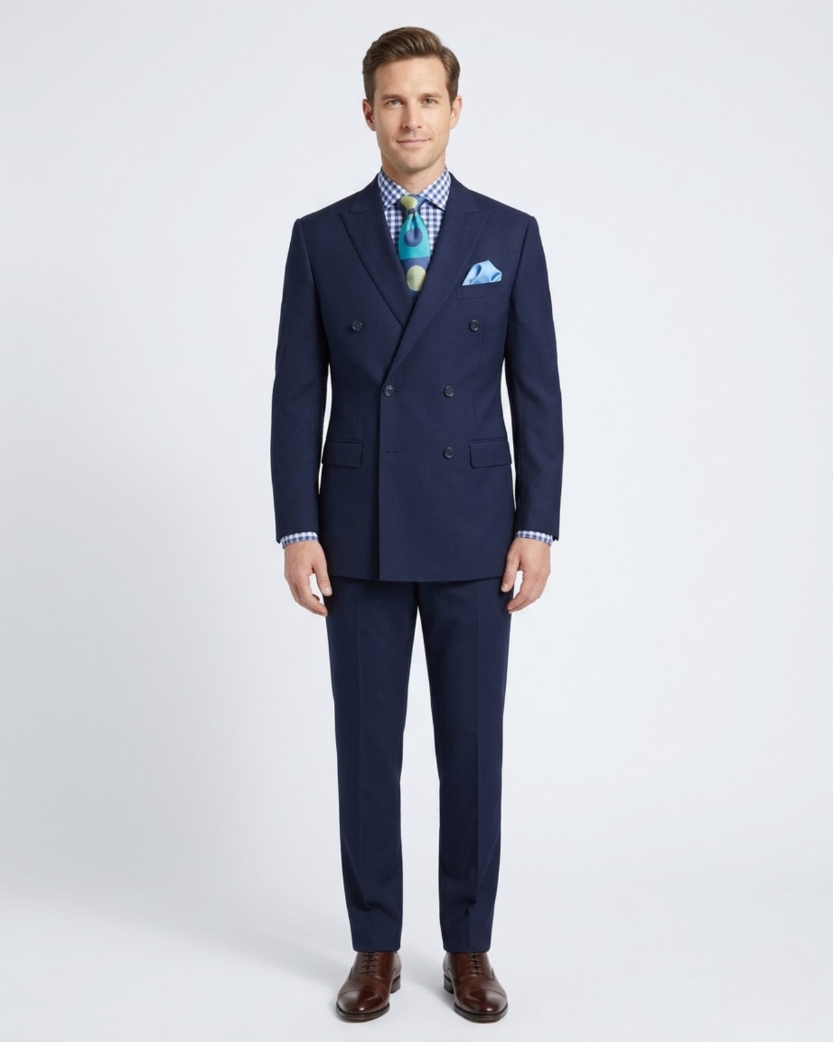 Men's Classic Fit Navy Blue Double Breasted Wool 3-Piece Suit