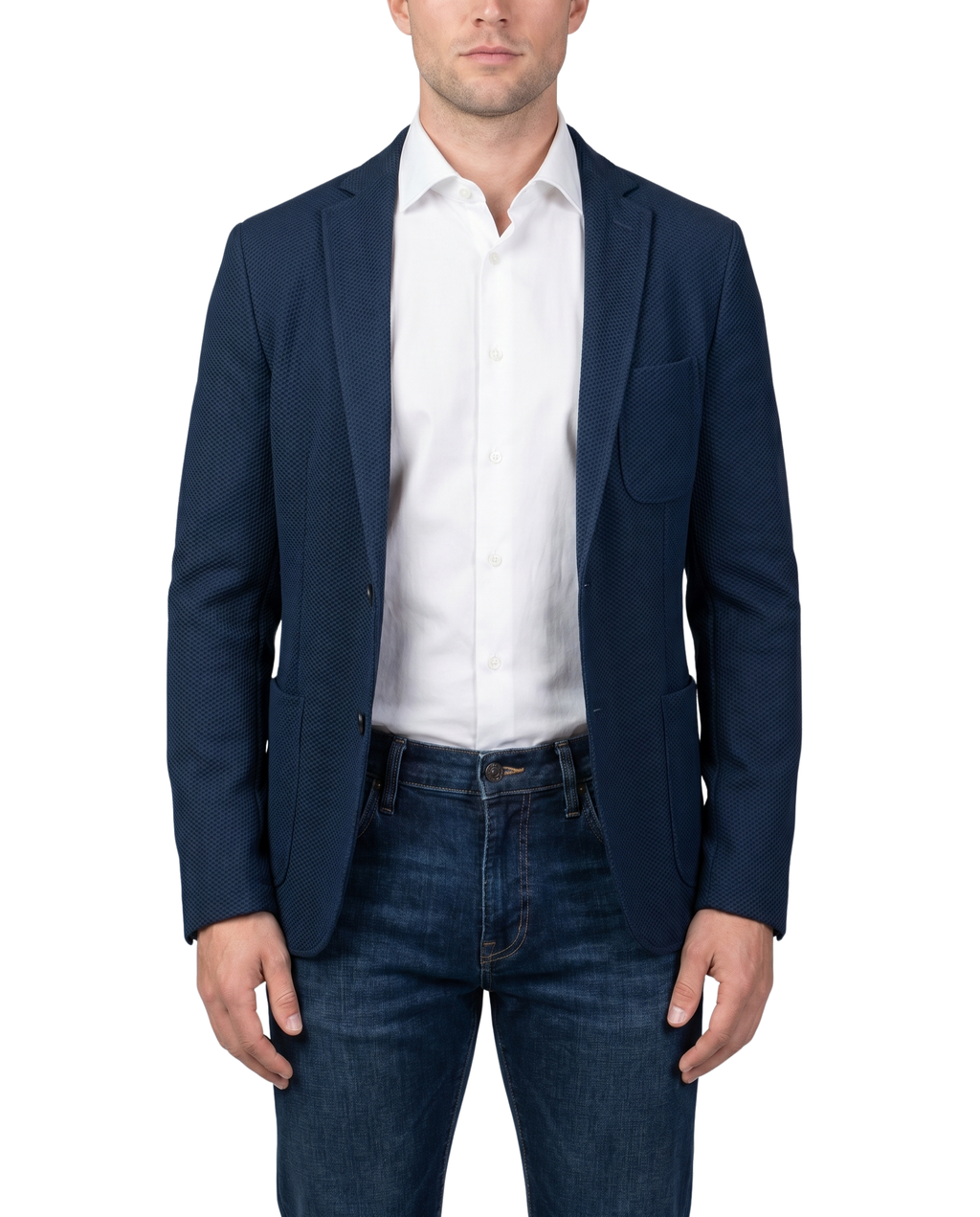 Men's Navy Technical Weave Slim Fit 4 Way Stretch Air Blazer