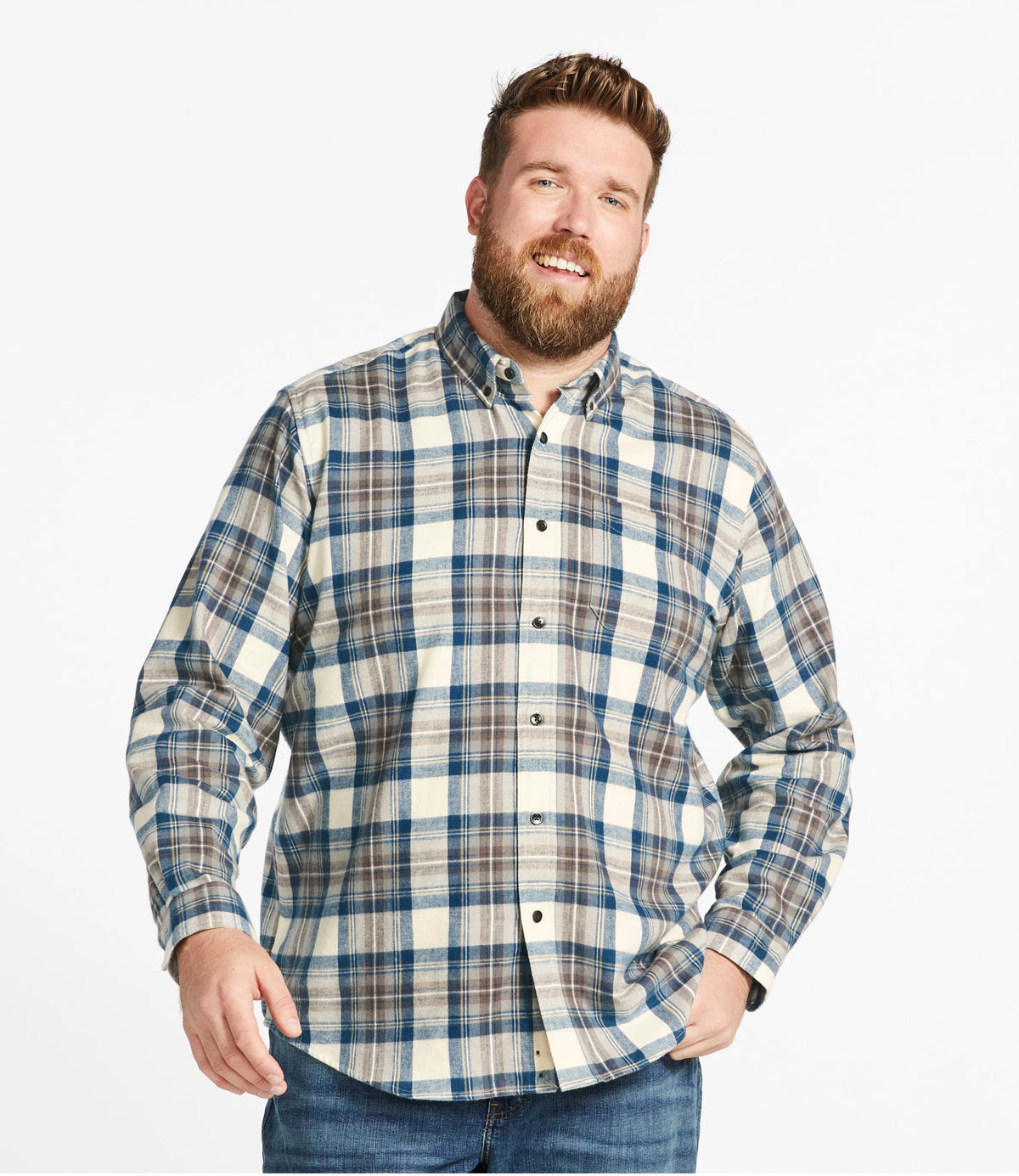 Men's Cotton Flannel Button-Down Shirt - Grey Plaid