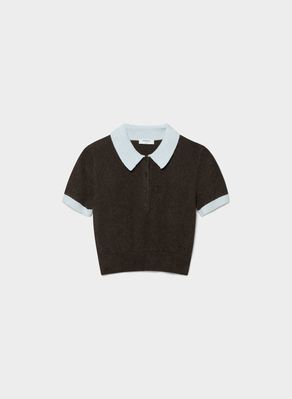 Wool Blend Button Polo Sweater - Brown