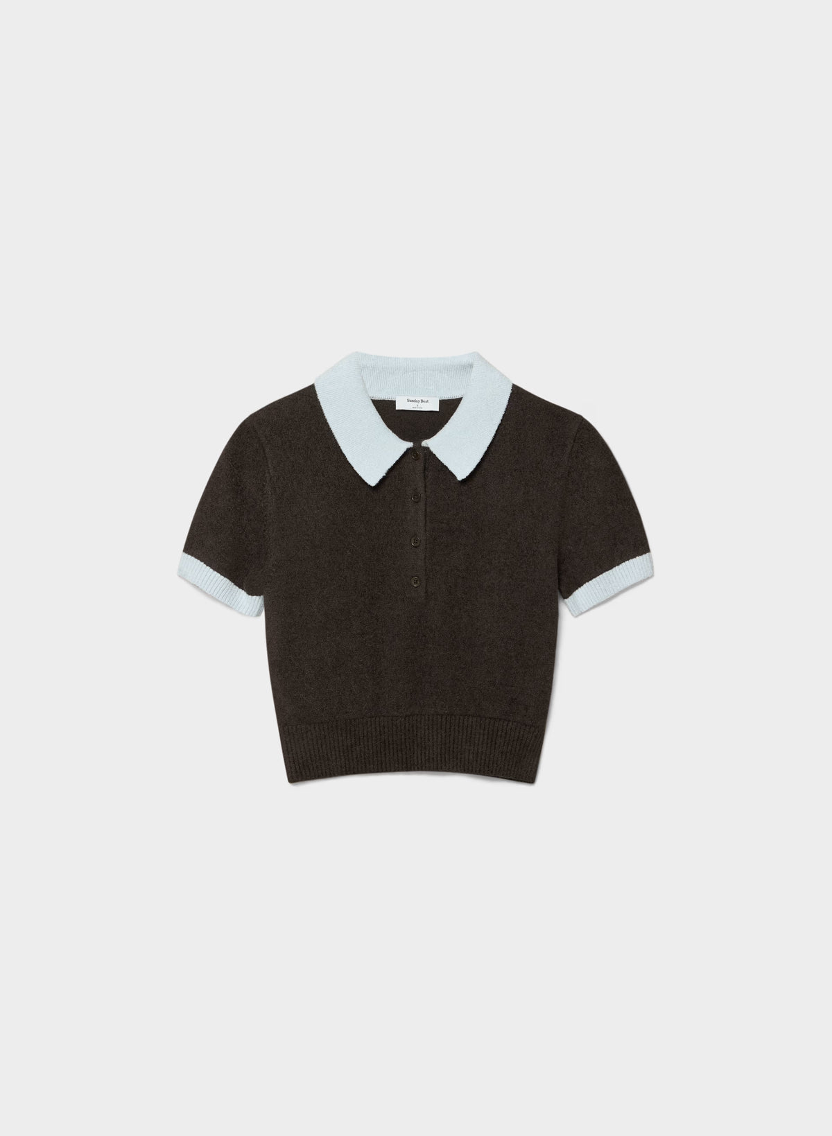 Wool Blend Button Polo Sweater - Brown
