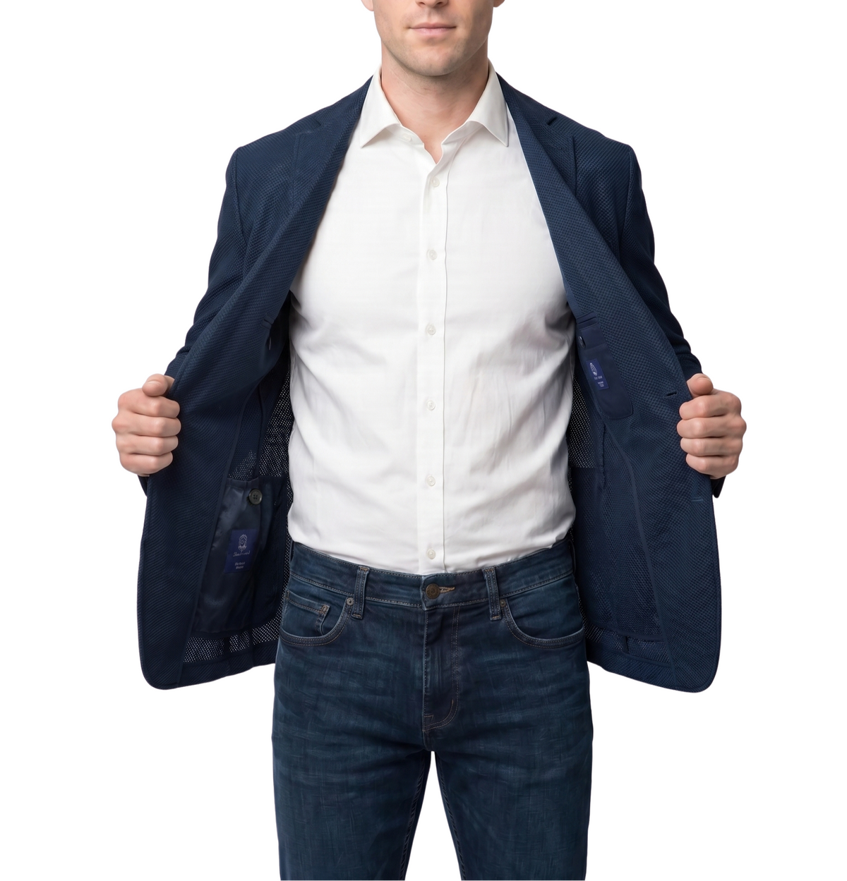 Men's Navy Technical Weave Slim Fit 4 Way Stretch Air Blazer