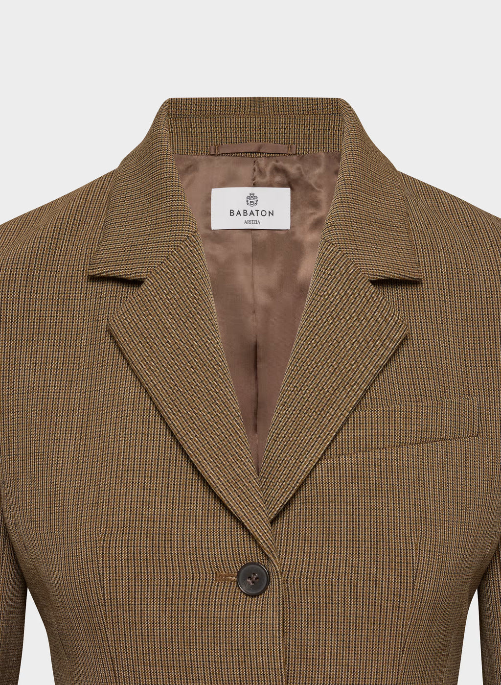 Single-Breasted Stretch Blazer - Brown Check