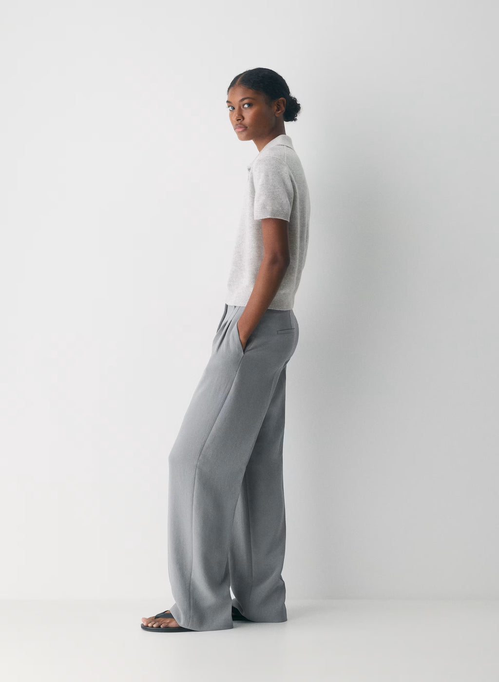 High-Rise Wide-Leg Crepe Trousers - Sand