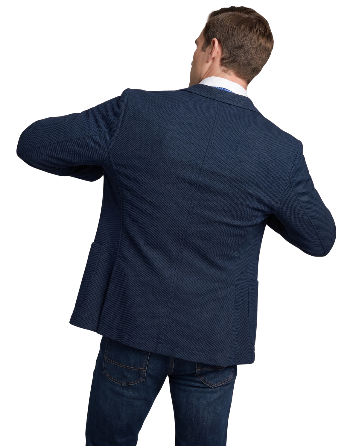Men's Navy Technical Weave Slim Fit 4 Way Stretch Air Blazer