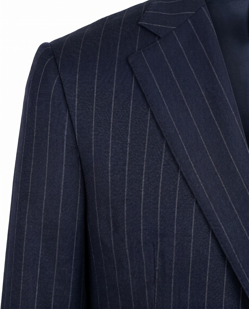Men's Navy Pinstriped Classic Fit Half Canvassed Wool 2-Button Suit