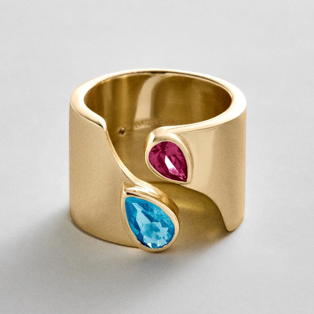 Personalized Two-Stone Open Band Ring - Gold