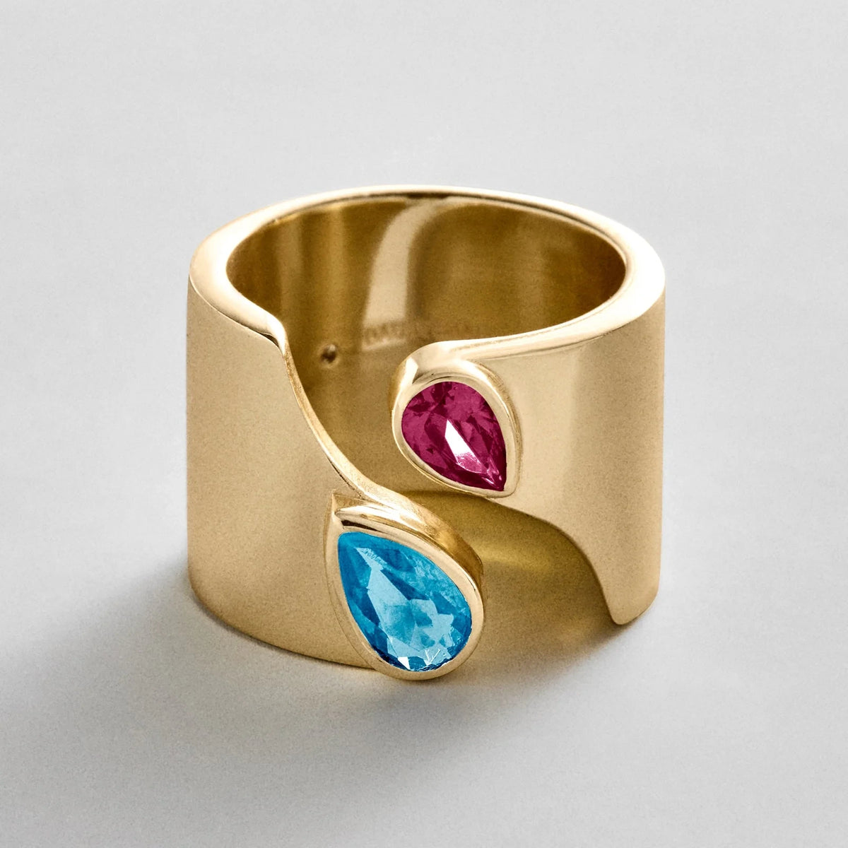 Personalized Two-Stone Open Band Ring - Gold