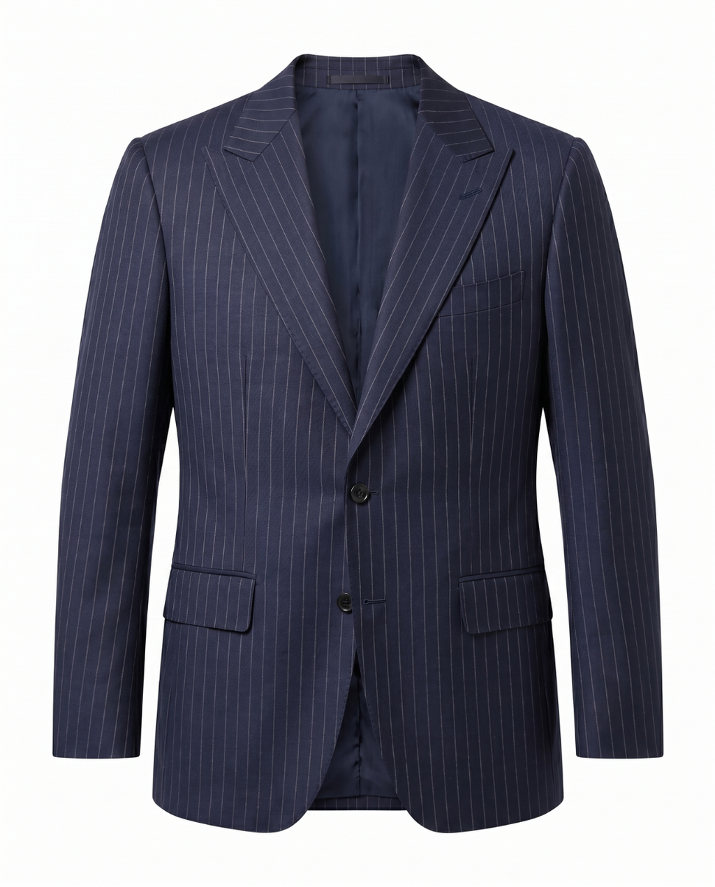 Men's Navy Pinstriped Classic Fit Half Canvassed Wool 2-Button Suit