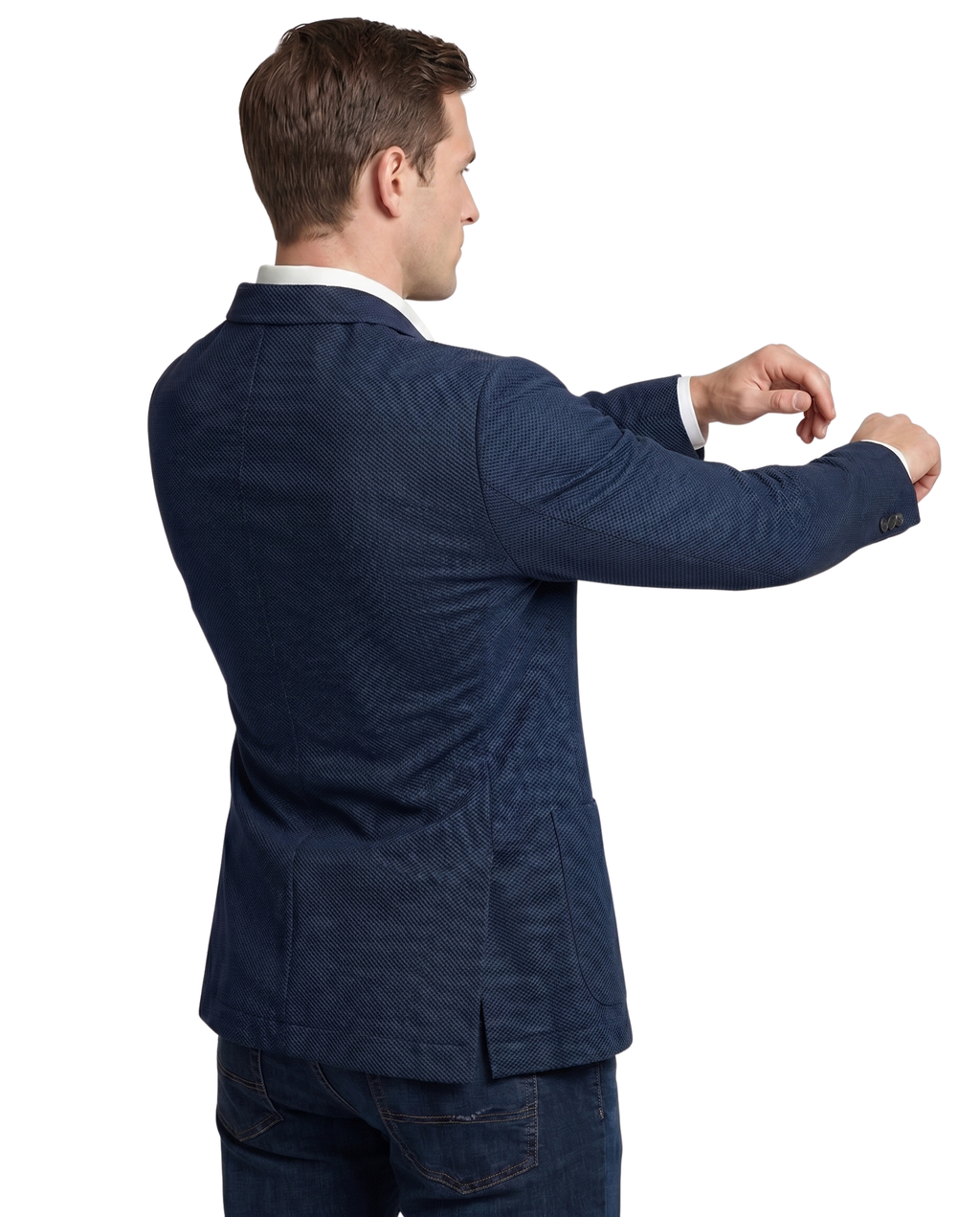 Men's Navy Technical Weave Slim Fit 4 Way Stretch Air Blazer