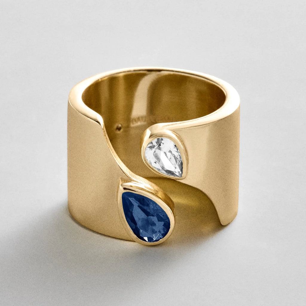 Personalized Two-Stone Open Band Ring - Gold