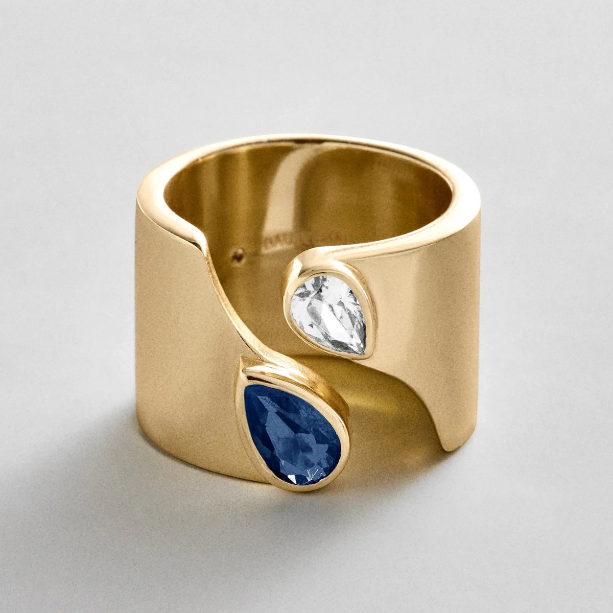 Personalized Two-Stone Open Band Ring - Gold