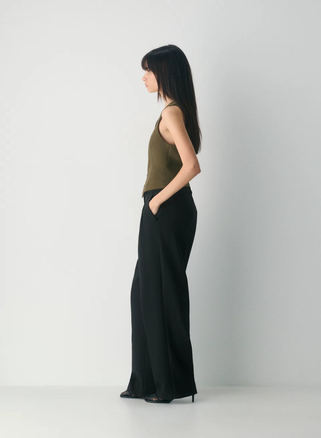Lined Tailored Suit Vest - Olive