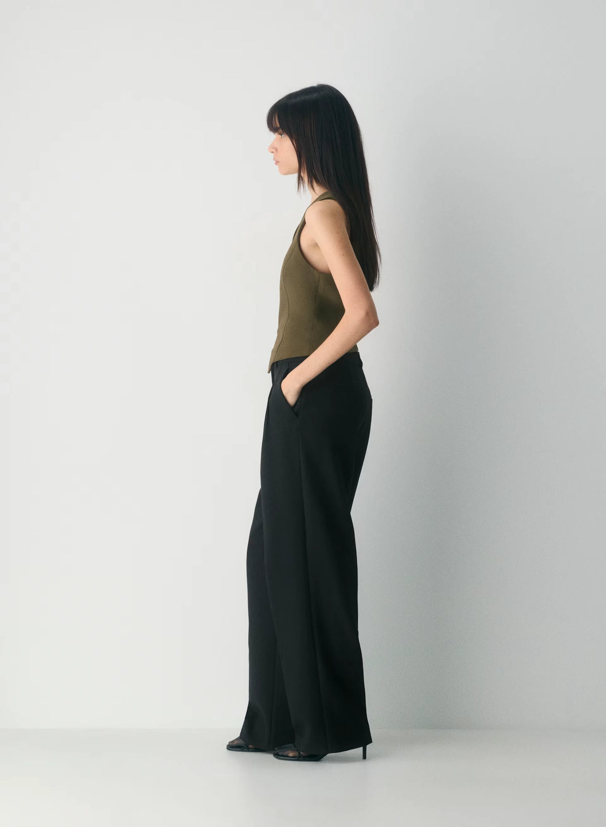 Lined Tailored Suit Vest - Olive