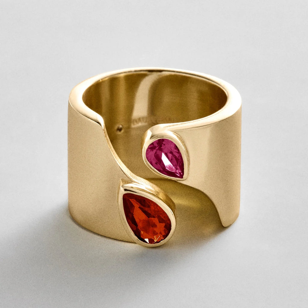Personalized Two-Stone Open Band Ring - Gold