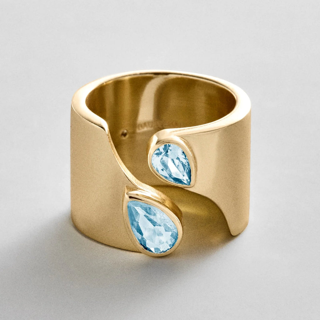 Personalized Two-Stone Open Band Ring - Gold