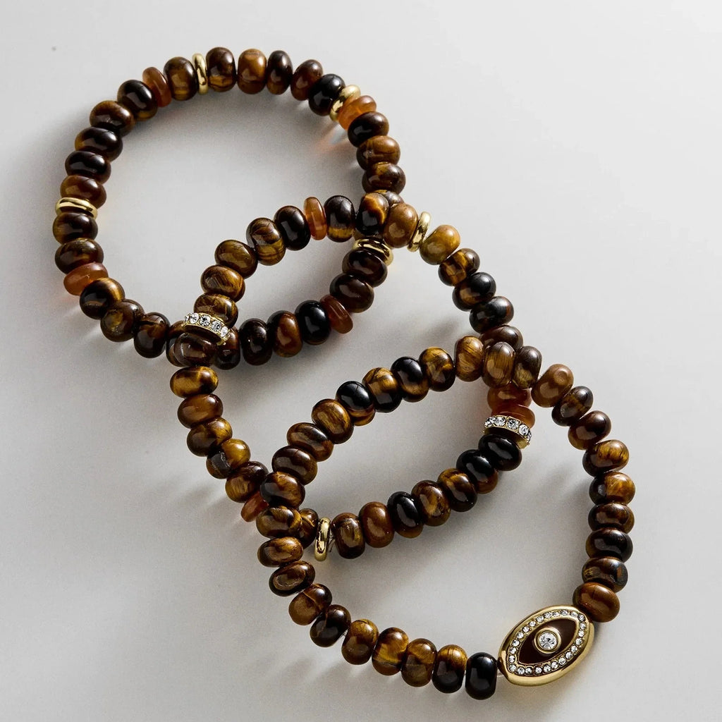 Tiger's Eye Beaded Eye Motif Bracelet Set
