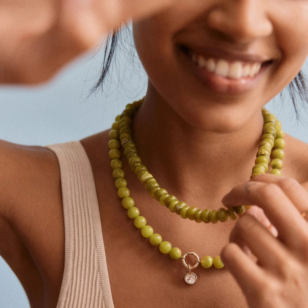 Olive Beaded Interchangeable Charm Necklace