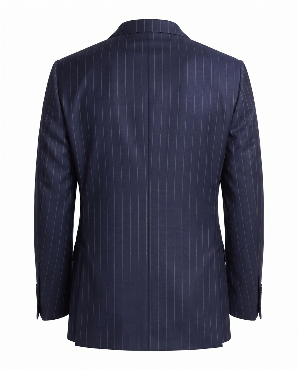 Men's Navy Pinstriped Classic Fit Half Canvassed Wool 2-Button Suit