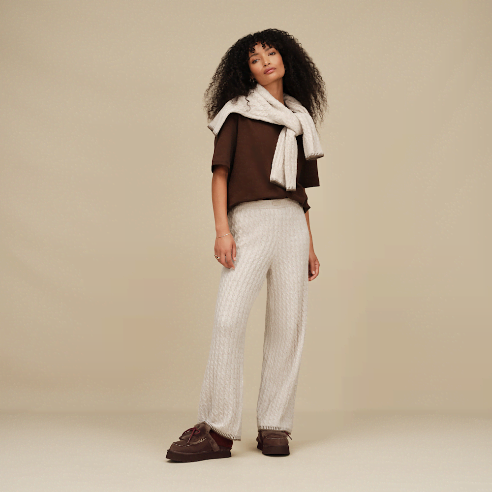 Women's Cable Knit Straight-Leg Pants - Black