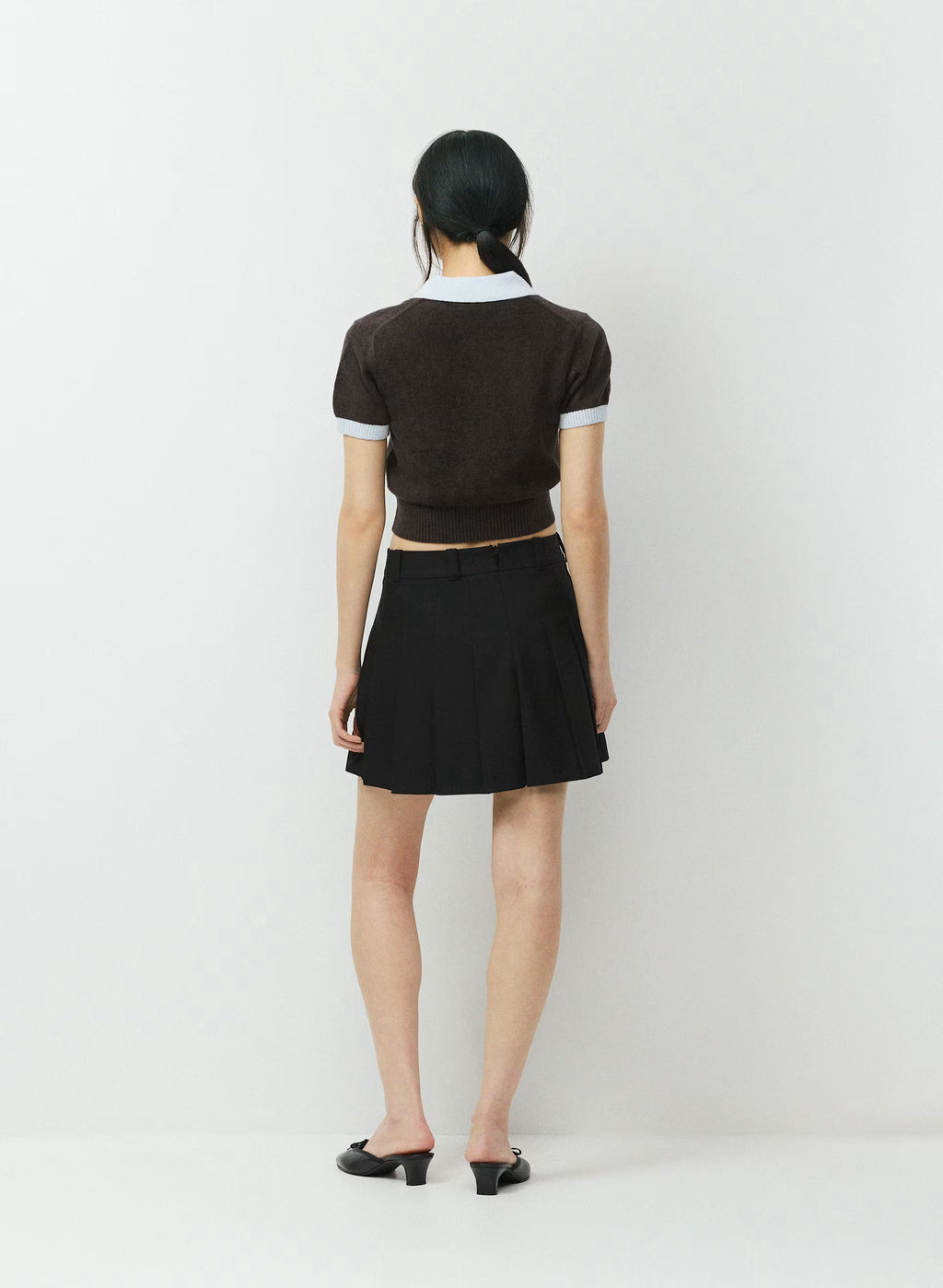 Wool Blend Button Polo Sweater - Brown