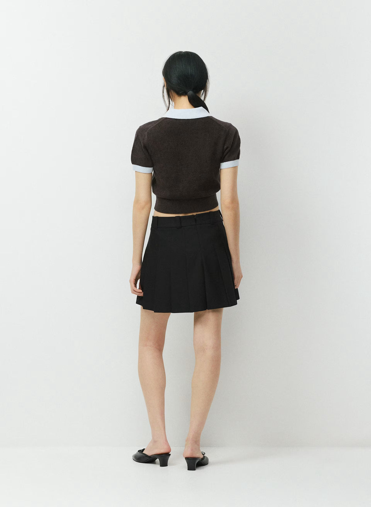 Wool Blend Button Polo Sweater - Brown