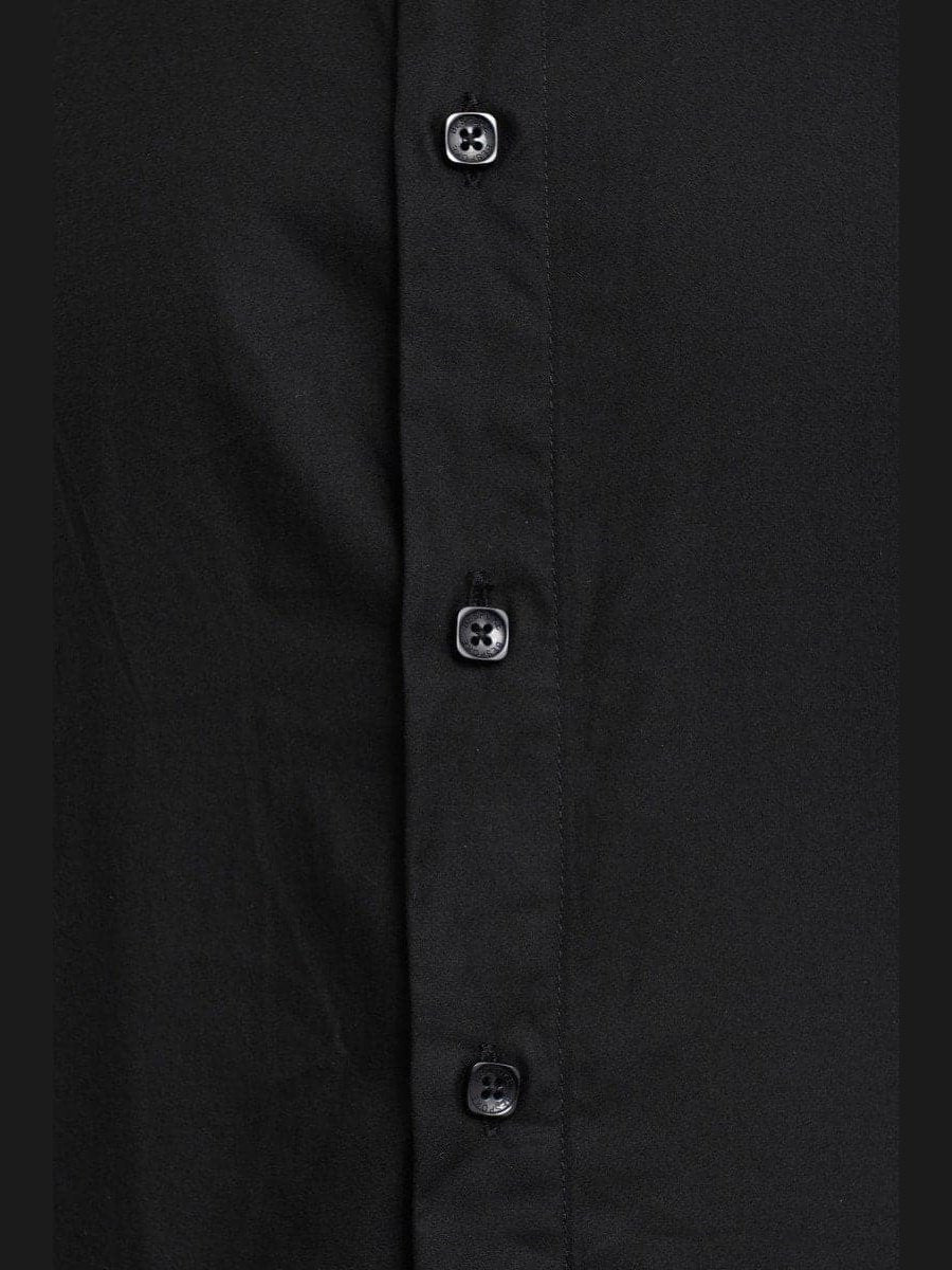 Men's Trim Fit Solid Black Spread Collar Cotton Casual Dress Shirt