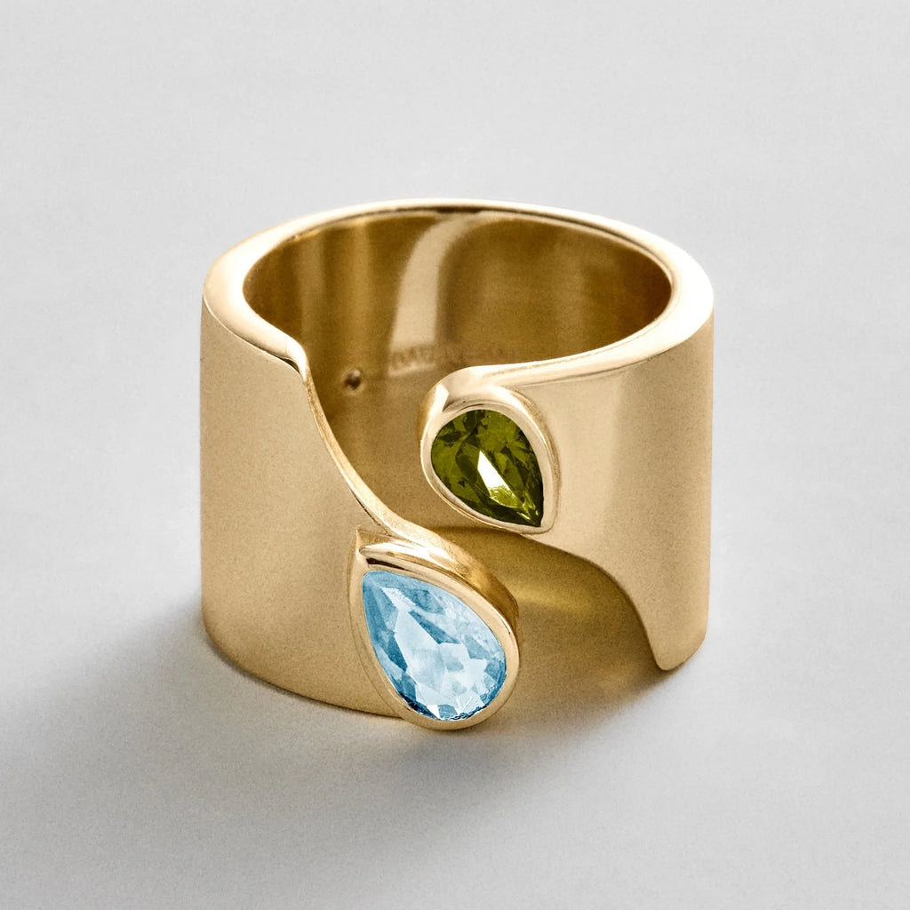 Personalized Two-Stone Open Band Ring - Gold