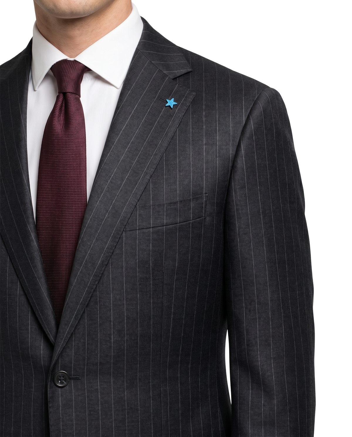 Men's Charcoal Gray Pinstripe Wool Notch Lapel 2-Button Suit