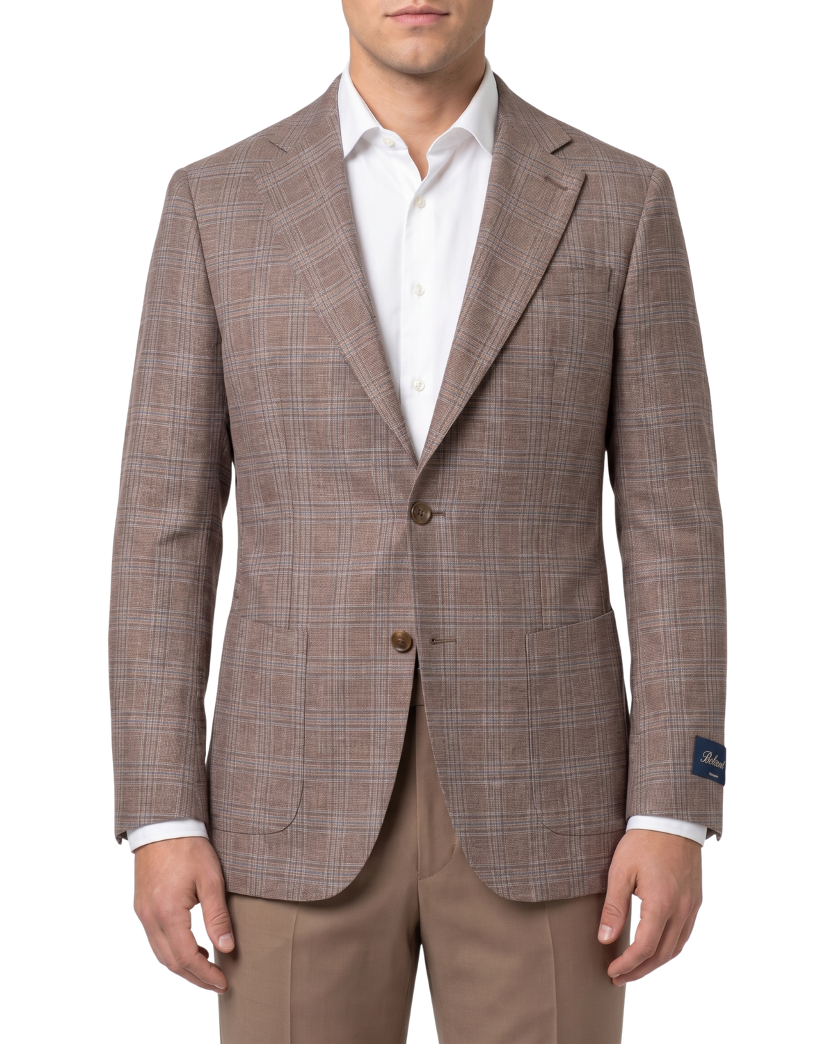 Men's Brown Windowpane Tailored Fit Potch Pockets 2-Button Sport Coat