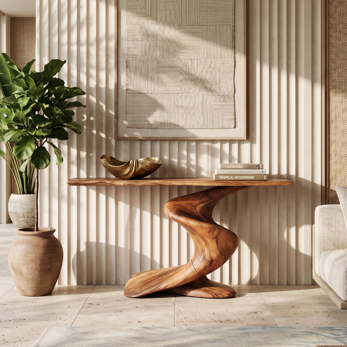 Handcrafted Solid Wood Console Table with Natural Knots and Grain