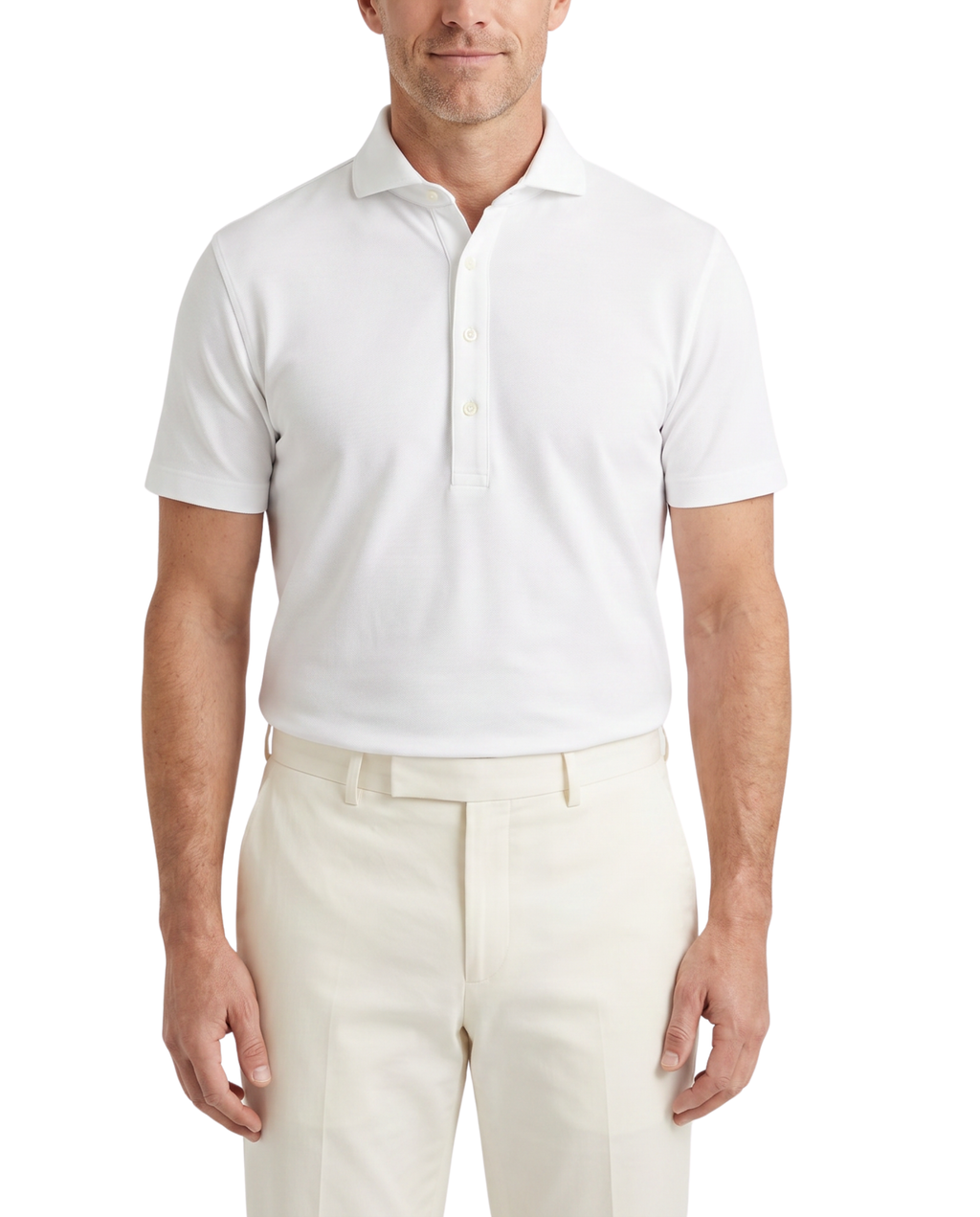 Men's White Dress Collar Short Sleeve Cotton Performance Polo Shirt