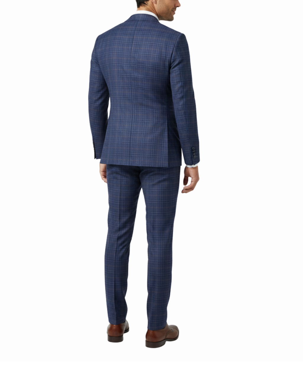 Men's Navy Black Windowpane Slim Fit Double Breasted Wool Suit