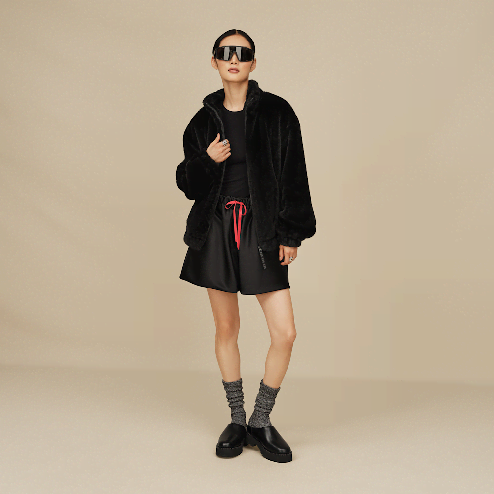 Women's Faux Fur Full-Zip Jacket - Black
