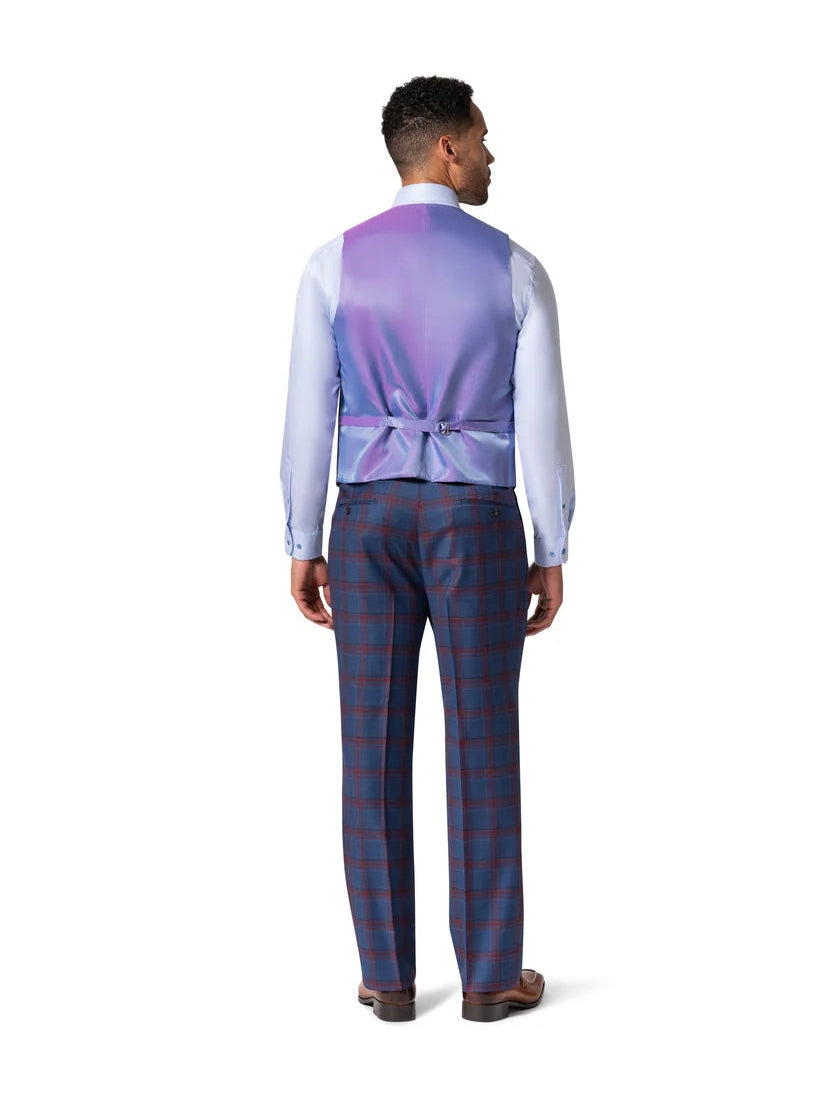 Men's Blue Plaid Classic Fit Wool 3-Piece Suit & Peak Lapels