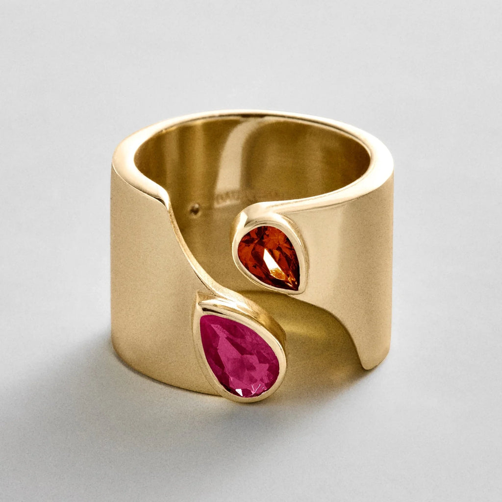 Personalized Two-Stone Open Band Ring - Gold