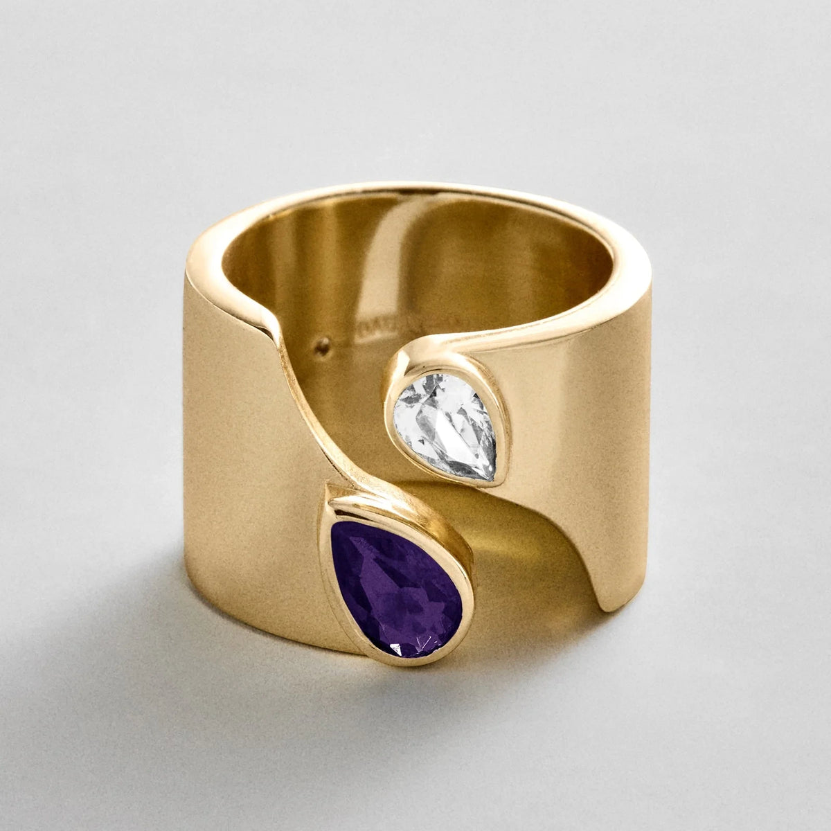 Personalized Two-Stone Open Band Ring - Gold
