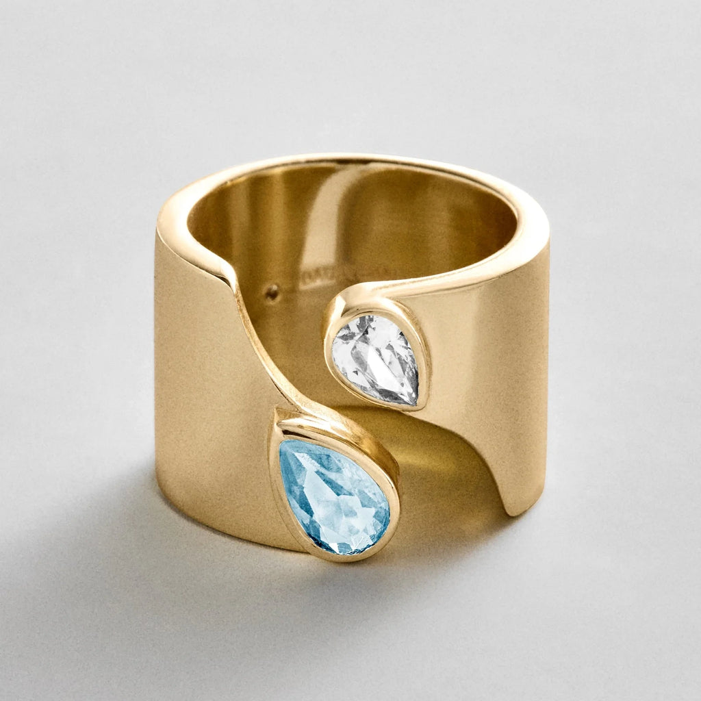 Personalized Two-Stone Open Band Ring - Gold