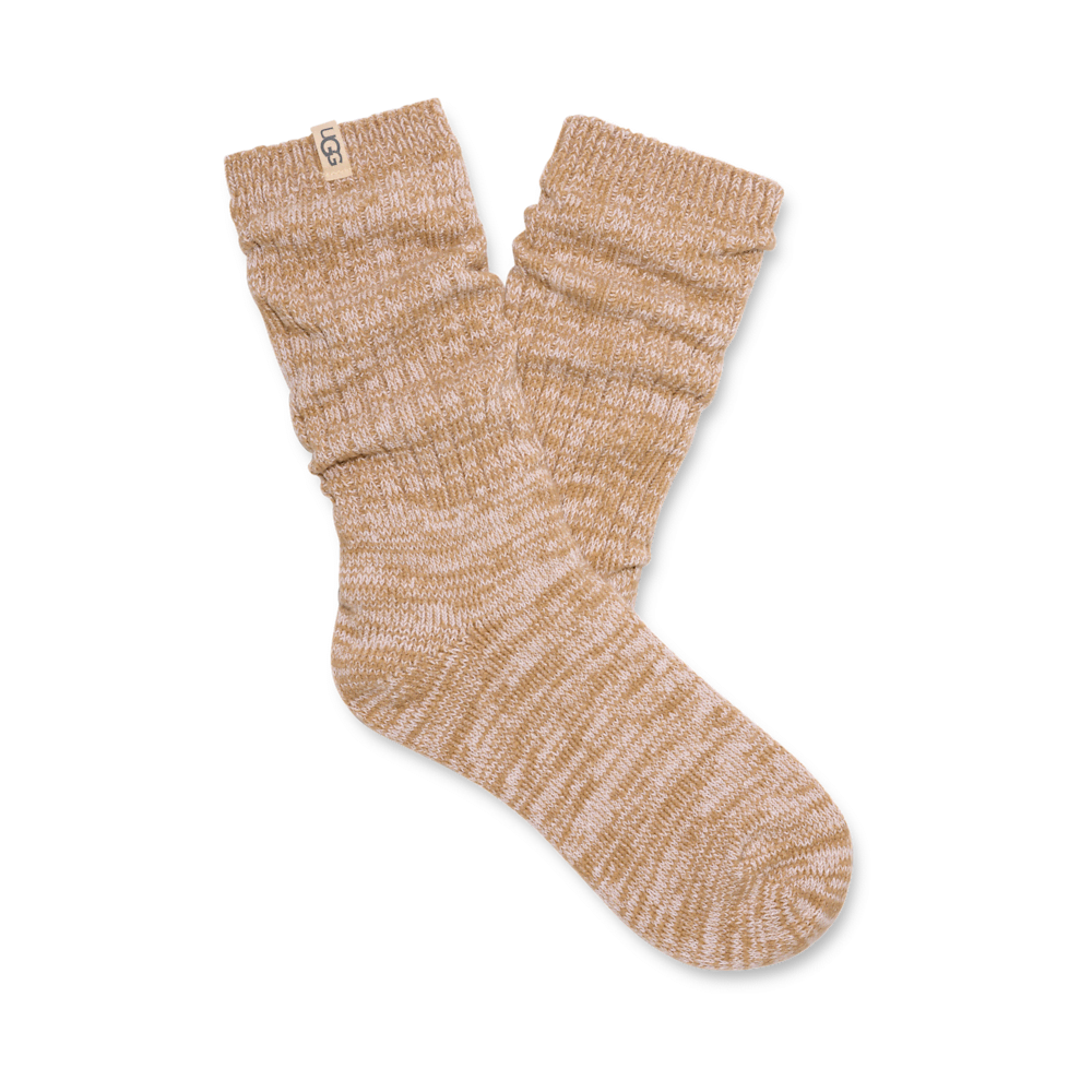 Women's Rib Knit Slouchy Crew Socks - Sand